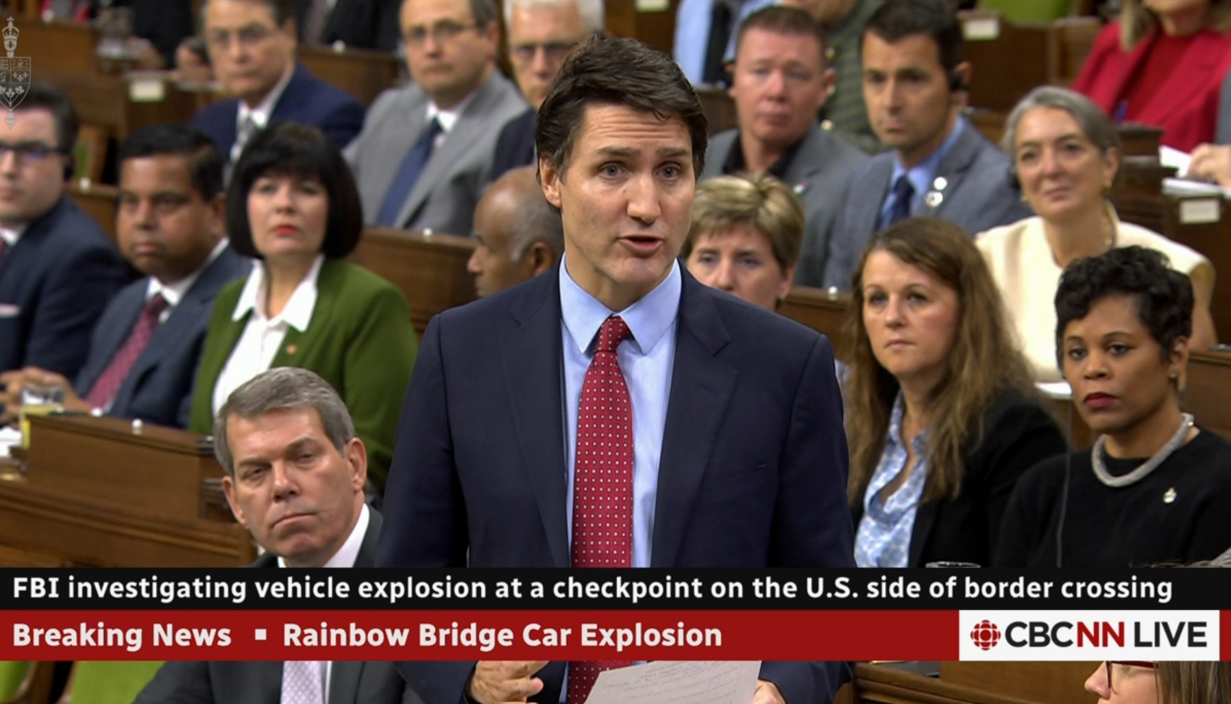 Justin Trudeau gives statement at the House of Commons about the car explosion at the US-Canada border.