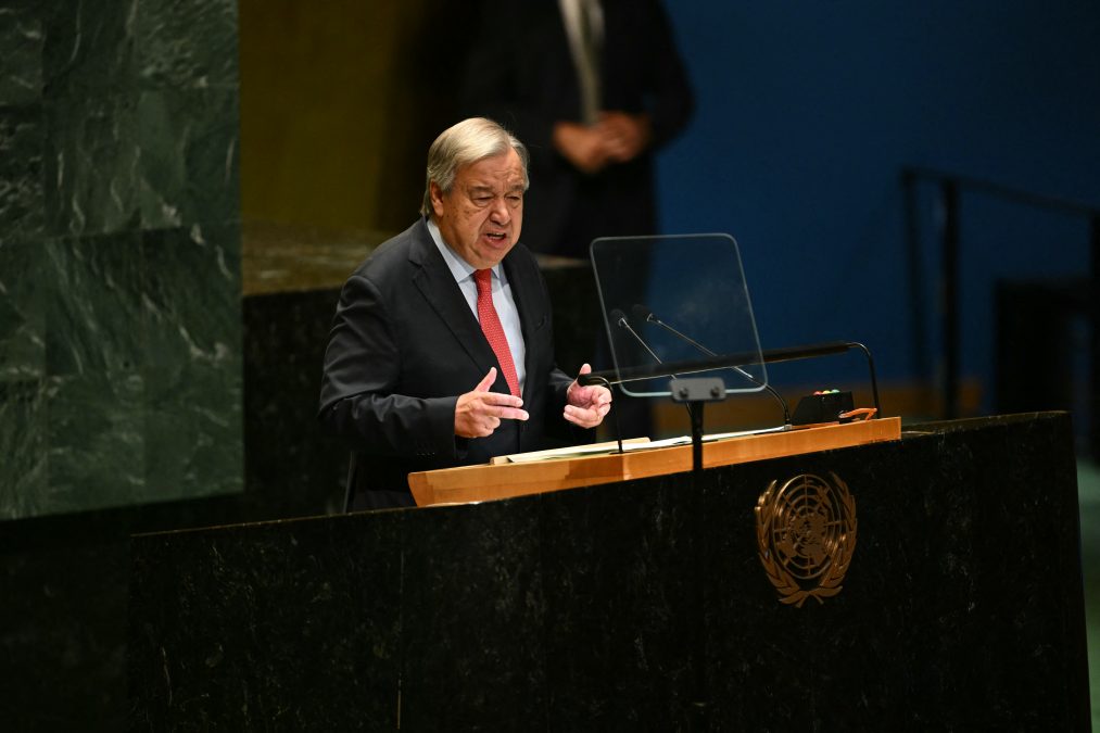 UN Secretary-General Antonio Guterres speaks at the UN headquarters in New York City in this file photo. Israel banned a UN agency on October 28, 2024. (AFP)