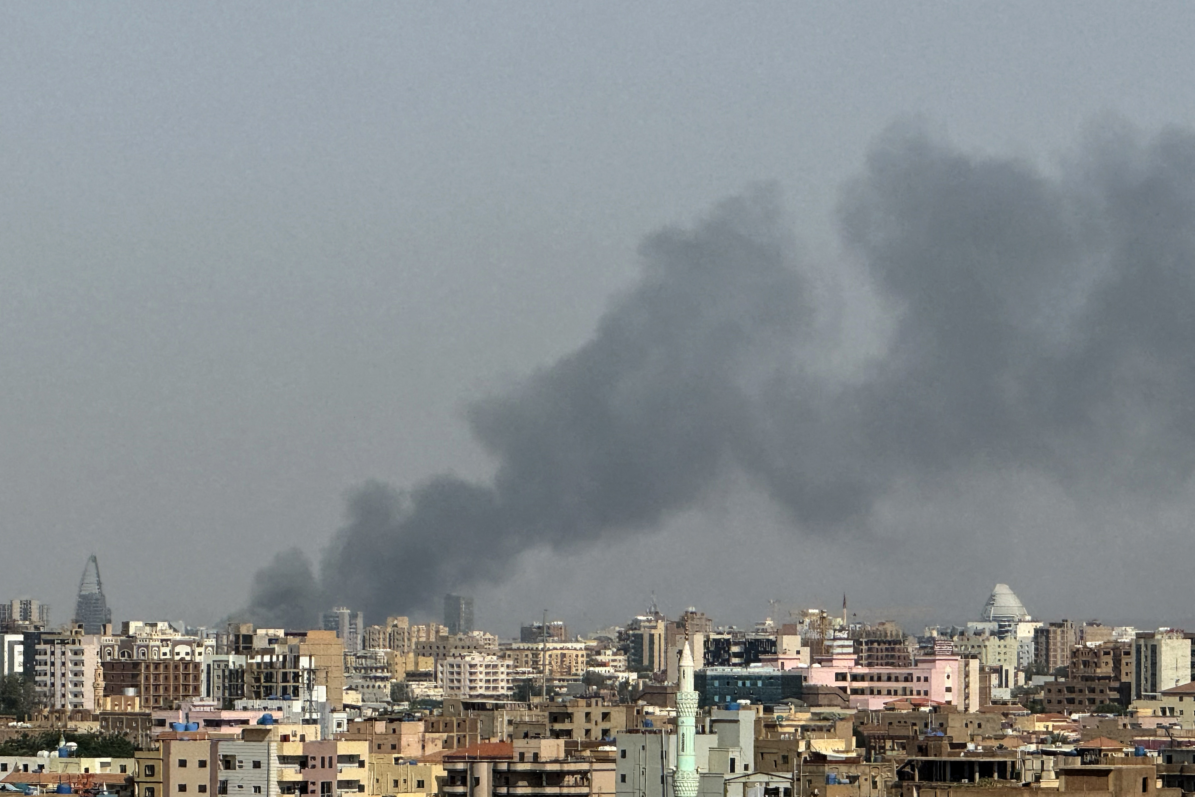 Smoke billows during air strikes in central Khartoum as the Sudanese army attacked positions held by the paramilitary Rapid Support Forces (RSF) in this file photo taken on September 26, 2024. (AFP)